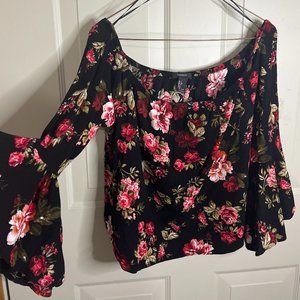Off the Shoulder Black & Red Flowy Floral Top
